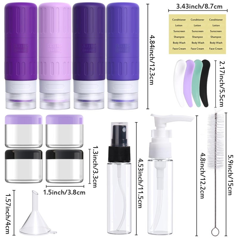 GLAMFIELDS Travel Bottles for Toiletries,TSA Approved 3.3oz Size LeakProof Silicone Toiletry Containers for Shampoo, Conditioner,Easy to Squeeze，Portable Travel Essentials for Lotion(18 Pack) Purple - Image 2